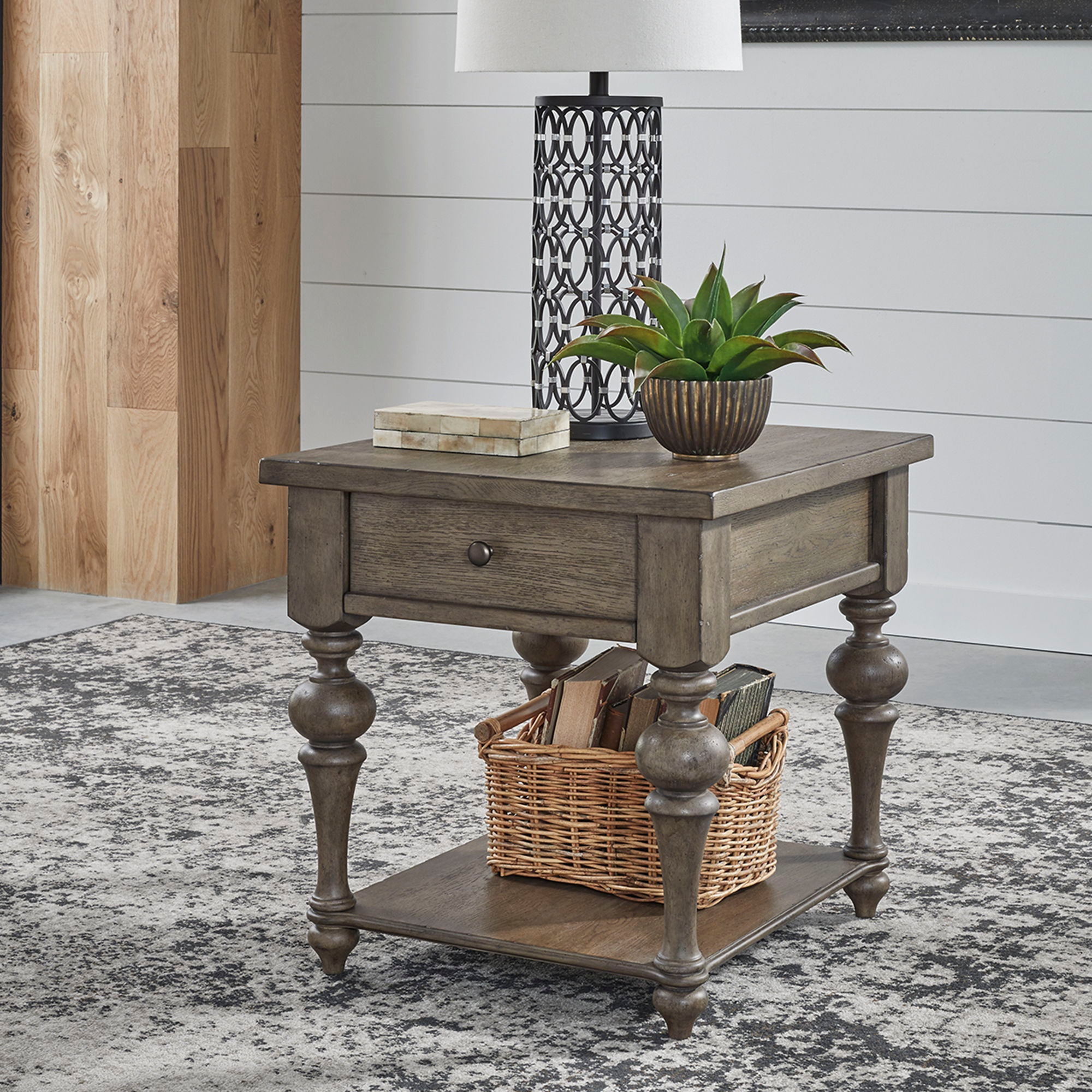 Liberty Furniture Americana Farmhouse Drawer End Table Light Brown Big Barn Home Center