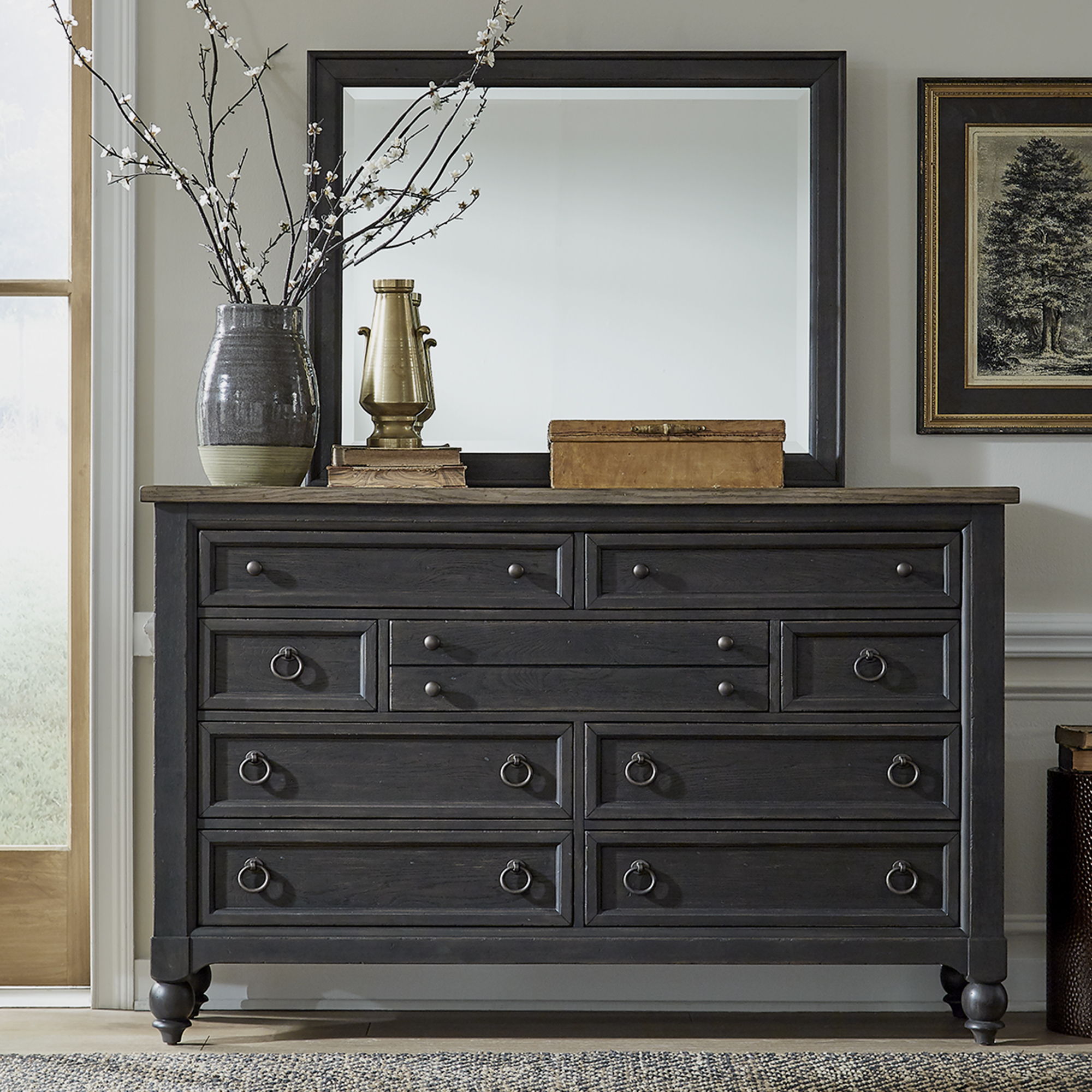 Liberty Furniture Americana Farmhouse Dresser Mirror Dark Gray Big Barn Home Center