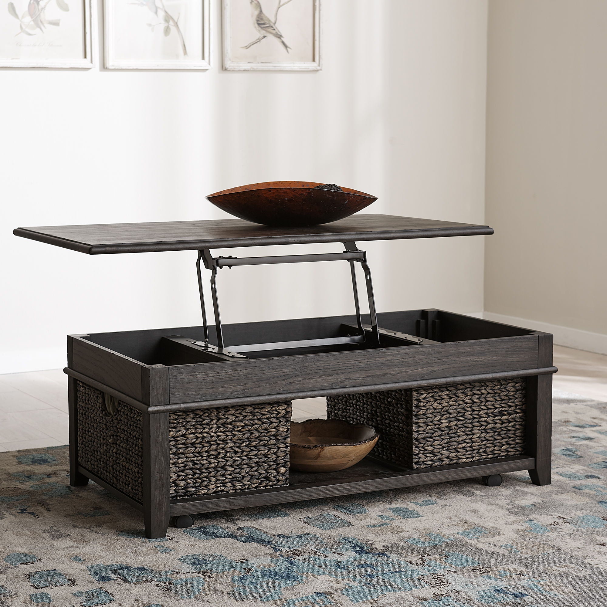 Liberty Furniture Mill Creek Lift Top Cocktail Table Dark Brown Big Barn Home Center
