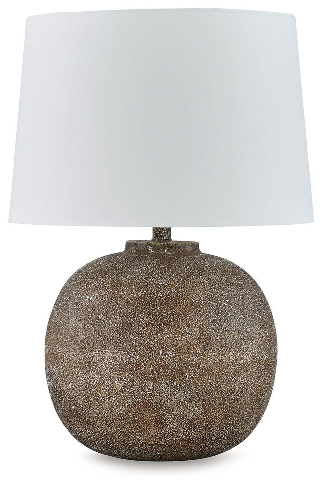 Ashley Neavesboro Metal Table Lamp (1/CN) - Antique Brown/White