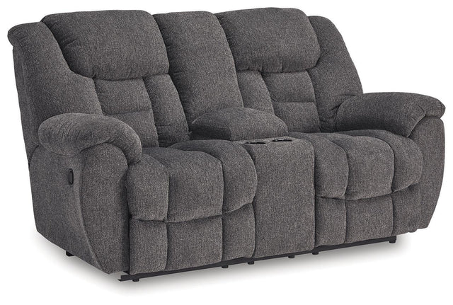 Ashley Foreside DBL Rec Loveseat w/Console - Charcoal