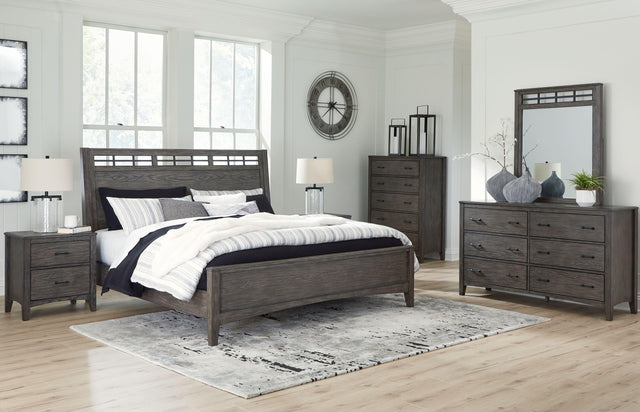 Ashley Montillan - Grayish Brown - 5 Pc. - Dresser, Mirror, California King Panel Bed