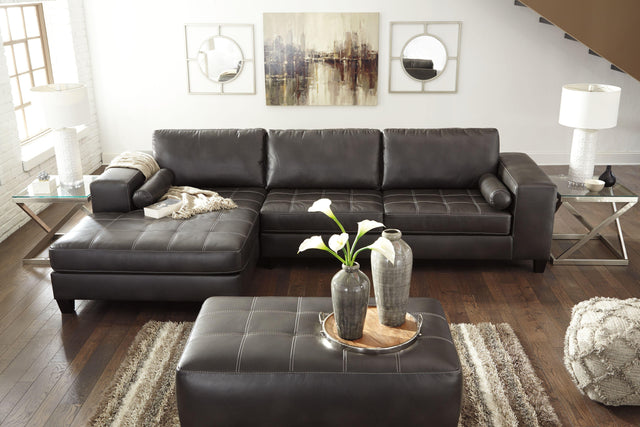 Ashley Nokomis - Charcoal - 3 Pc. - Left Arm Facing Corner Chaise 2 Pc Sectional, Ottoman