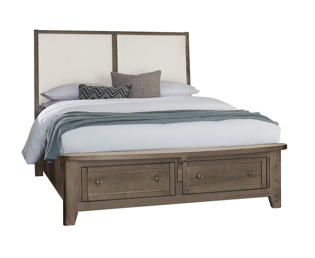 Vaughan-Bassett Woodbridge - Queen Storage Upholstered Bed With White Fabric - Dark Cashmere