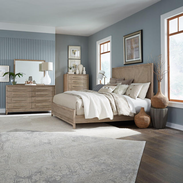 Liberty Furniture Brentwood - 4 Piece Bedroom Set (California King Panel Bed, Dresser & Mirror, Chest) - Sandstone