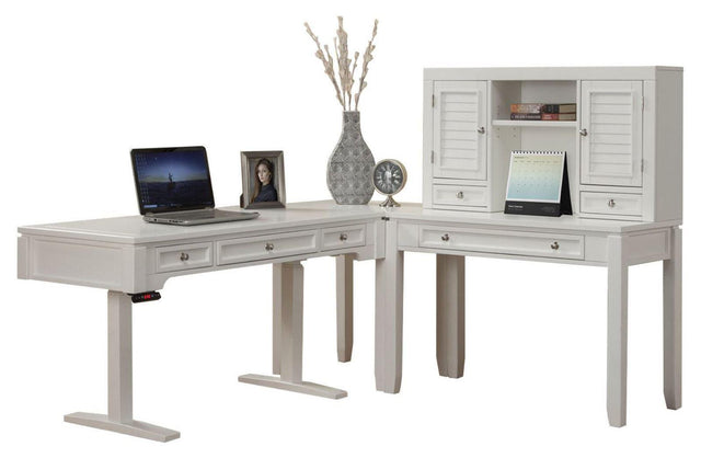 Parker House Boca - Power Lift L Shape Desk With Hutch - Cottage White