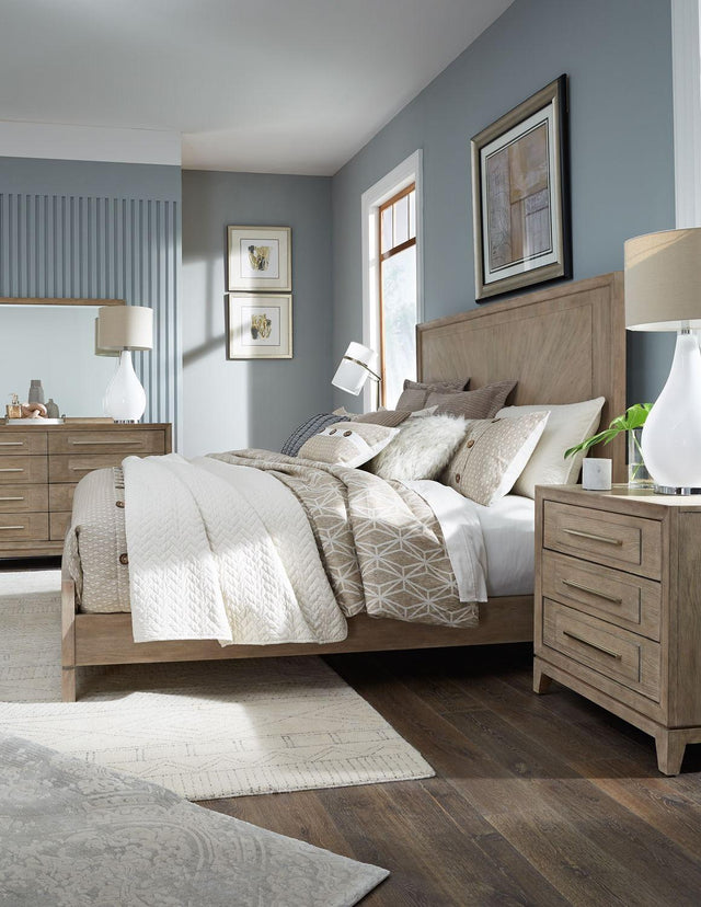 Liberty Furniture Brentwood - 4 Piece Bedroom Set (California King Panel Bed, Dresser & Mirror, Nightstand) - Sandstone