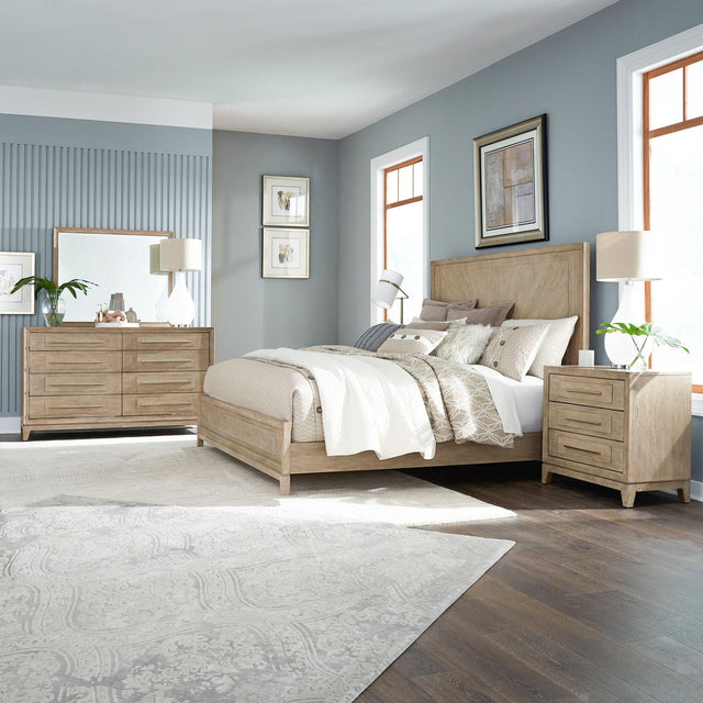 Liberty Furniture Brentwood - 4 Piece Bedroom Set (King Panel Bed, Dresser & Mirror, Nightstand) - Sandstone