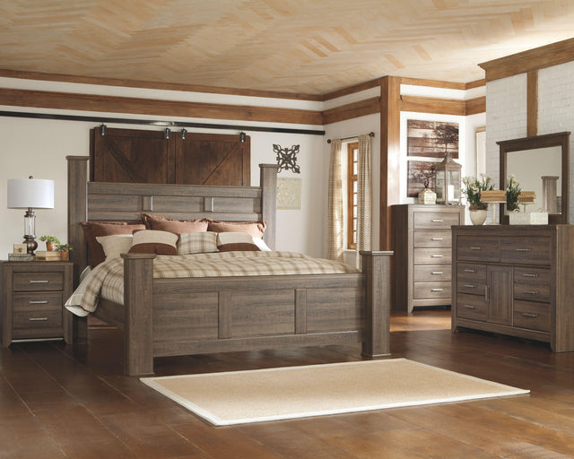 Ashley Juararo - Dark Brown - 5 Pc. - Dresser, Mirror, California King Poster Bed