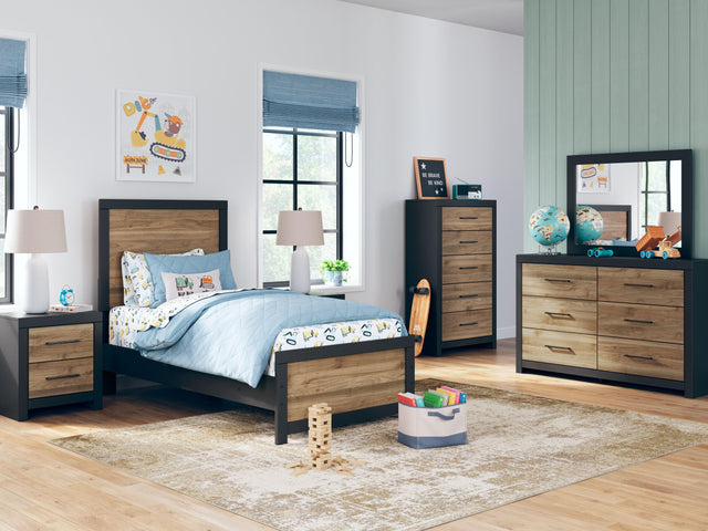 Ashley Vertani - Black - 5 Pc. - Dresser, Mirror, Chest, Twin Panel Bed