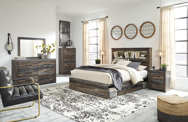 Ashley Drystan - Brown / Beige - 8 Pc. - Dresser, Mirror, Chest, King Bookcase Bed With 4 Storage Drawers