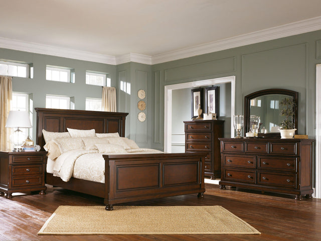 Ashley Porter - Rustic Brown - 5 Pc. - Dresser, Mirror, California King Panel Bed