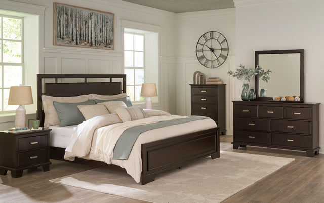 Ashley Covetown - Dark Brown - 5 Pc. - Dresser, Mirror, Chest, California King Panel Bed