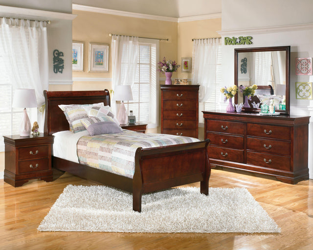 Ashley Alisdair - Dark Brown - 5 Pc. - Dresser, Mirror, Twin Sleigh Bed, Nightstand