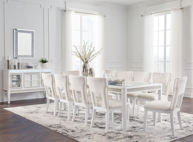 Ashley Chalanna - White - 12 Pc. - Rectangular Dining Room Extension Table, 10 Side Chairs, Server