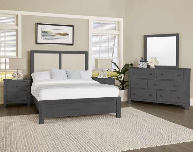 Vaughan-Bassett Custom Express - King Upholstered Wooden Bed - Pebble Grey / Graphite