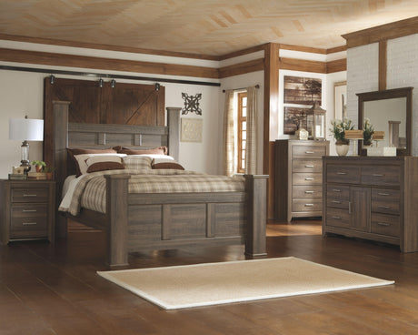 Ashley Juararo - Dark Brown - 5 Pc. - Dresser, Mirror, Queen Poster Bed