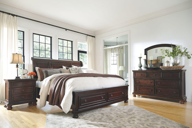 Ashley Porter - Rustic Brown - 5 Pc. - Dresser, Mirror, Queen Sleigh Bed With 2 Storage Drawers