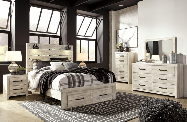 Ashley Cambeck - Whitewash - 5 Pc. - Dresser, Mirror, Queen Panel Bed With 2 Storage Drawers