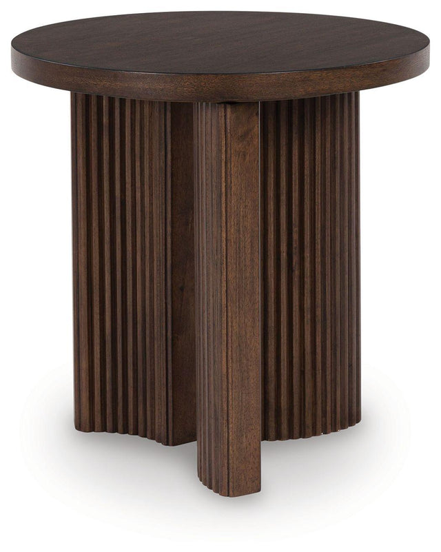 Ashley Korestone Round End Table - Dark Brown