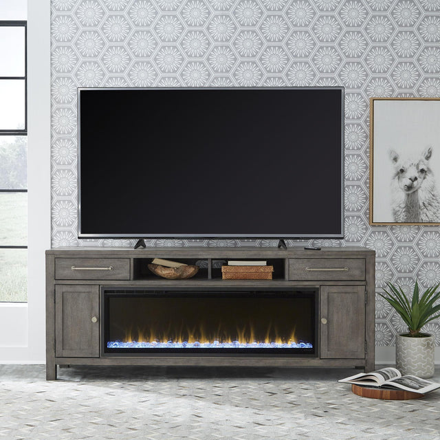 Liberty Furniture Modern Farmhouse - 78" Console With Fire - Dark Gray