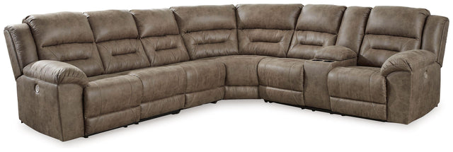 Ashley Ravenel - Fossil - 4-Piece Power Reclining Sectional With Raf Power Reclining Loveseat With Console