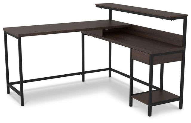 Ashley Camiburg L-Desk with Storage - Warm Brown