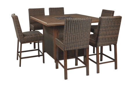 Ashley Paradise Trail - Medium Brown - 7 Pc. - Fire Pit Table, 6 Barstools