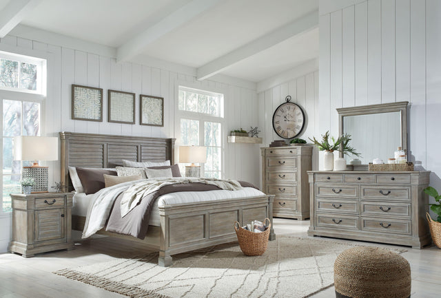 Ashley Moreshire - Bisque - 7 Pc. - Dresser, Mirror, California King Panel Bed, 2 Nightstands