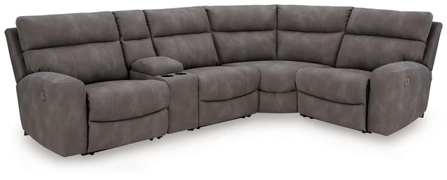 Ashley Next-gen Durapella - Slate - 5-Piece Power Reclining Sectional With Console