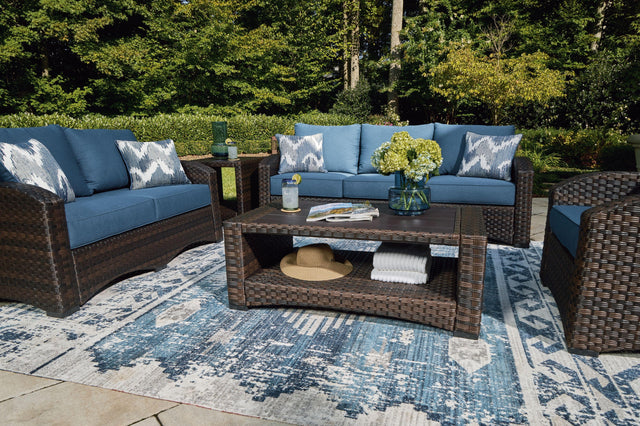 Ashley Windglow - Blue / Brown - 5 Pc. - Sofa, Loveseat, Lounge Chair, Cocktail Table, End Table