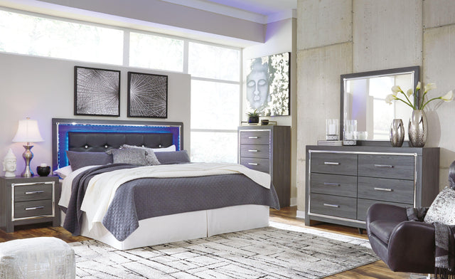 Ashley Lodanna - Gray - 5 Pc. - Dresser, Mirror, King Upholstered Panel Headboard With Bolt On Bed Frame, Nightstand