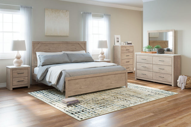 Ashley Senniberg - Light Brown / White - 6 Pc. - Dresser, Mirror, Queen Panel Bed, 2 Nightstands