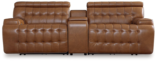 Ashley Temmpton - Chocolate - 3-Piece Power Reclining Sectional Loveseat With Console