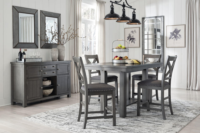 Ashley Myshanna - Gray - 6 Pc. - Counter Extension Table, 4 Barstools, Server