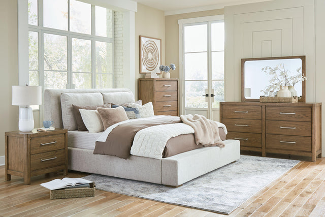 Ashley Cabalynn - Light Brown - 4 Pc. - Dresser, Mirror, King Upholstered Bed