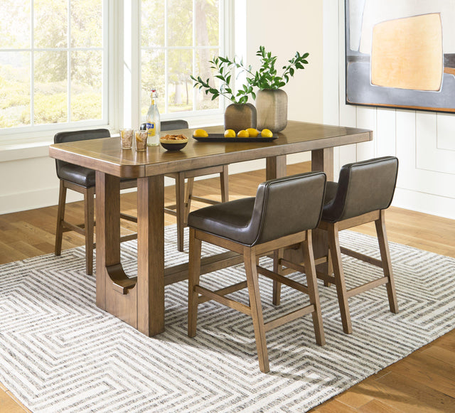 Ashley Cabalynn - Light Brown - 5 Pc. - Rectangular Dining Room Counter Table, 4 Upholstered Barstools