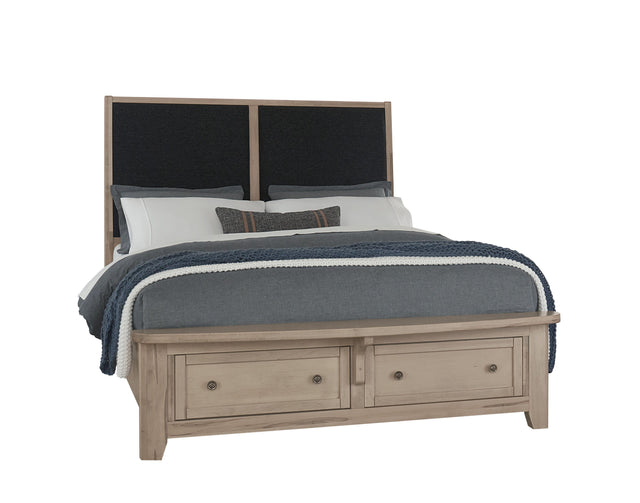 Vaughan-Bassett Woodbridge - King Storage Upholstered Bed With Black Fabric - Clear Maple