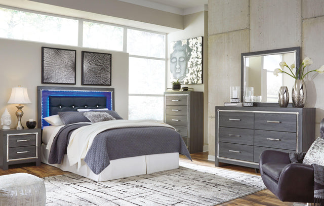 Ashley Lodanna - Gray - 4 Pc. - Dresser, Mirror, Queen Upholstered Panel Headboard With Bolt On Bed Frame