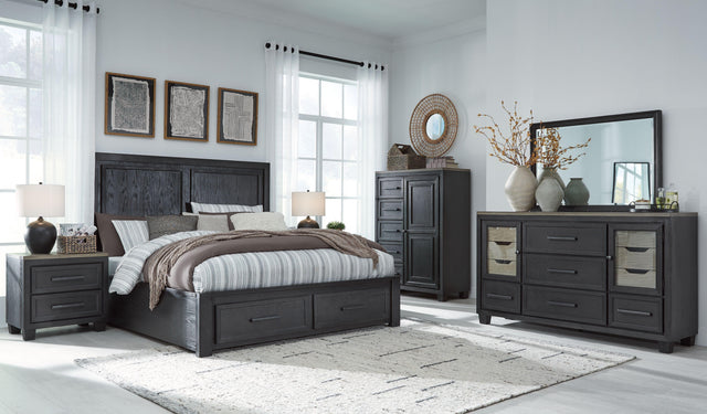 Ashley Foyland - Black / Brown - 5 Pc. - Dresser, Mirror, Queen Panel Storage Bed