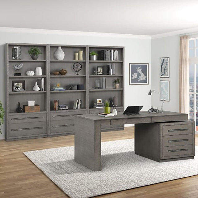 Parker House Pure Modern - 4 Piece Modular Wall With Executive Desk - Moonstone