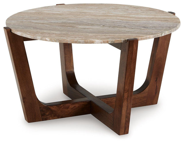 Ashley Tanidore Round Cocktail Table - Warm Brown