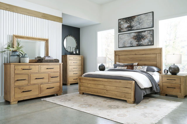 Ashley Galliden - Light Brown - 4 Pc. - Dresser, Mirror, California King Panel Bed