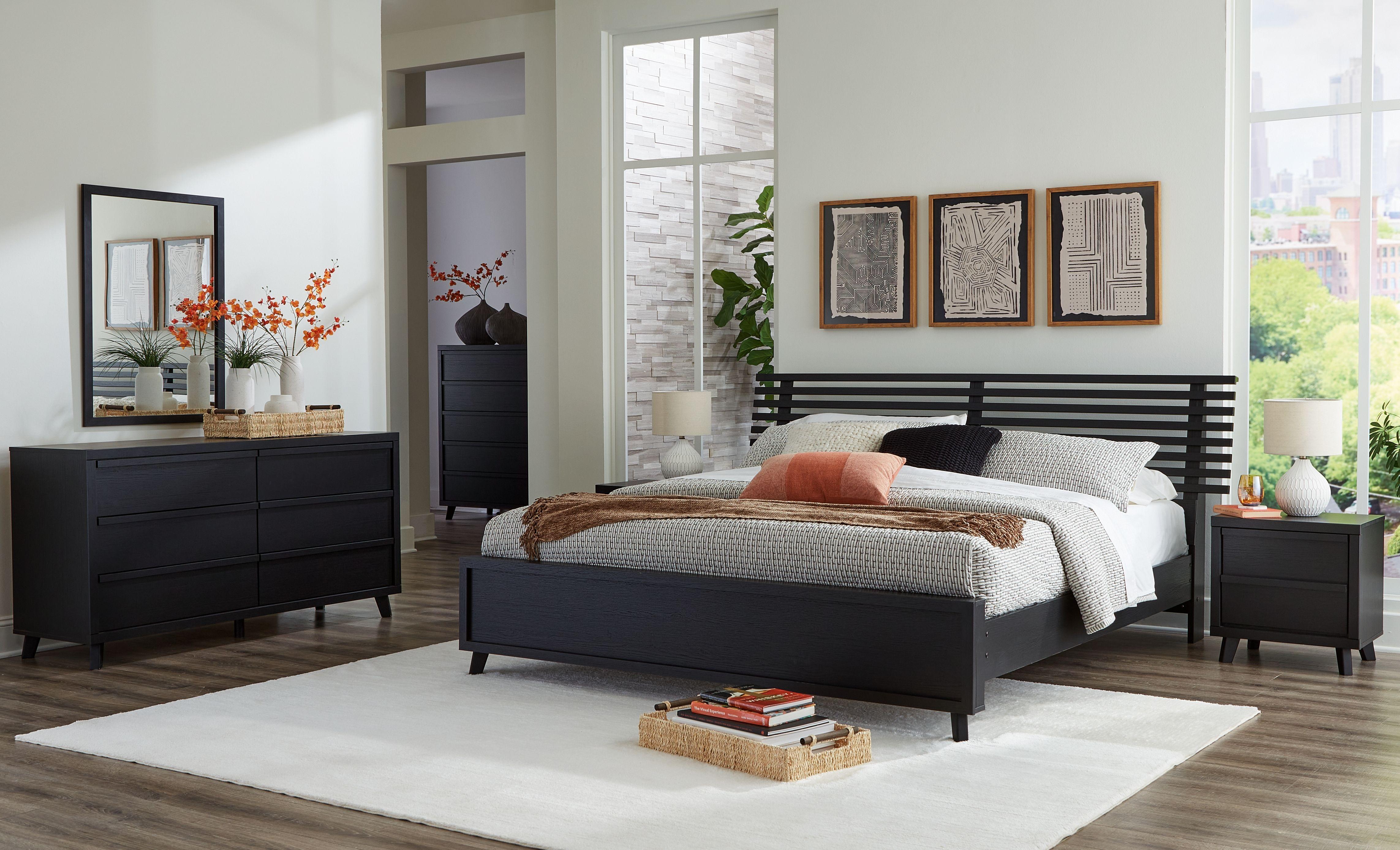 Ashley Danziar Black 6 Pc. Dresser Mirror King Slat Panel Bed Big Barn Home Center