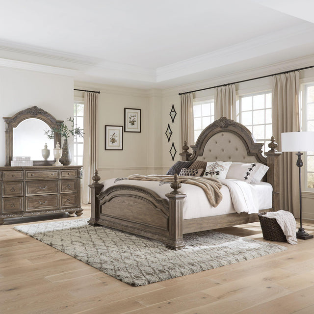 Liberty Furniture Carlisle Court - 3 Piece Bedroom Set (Queen Poster Bed, Dresser & Mirror) - Medium Brown