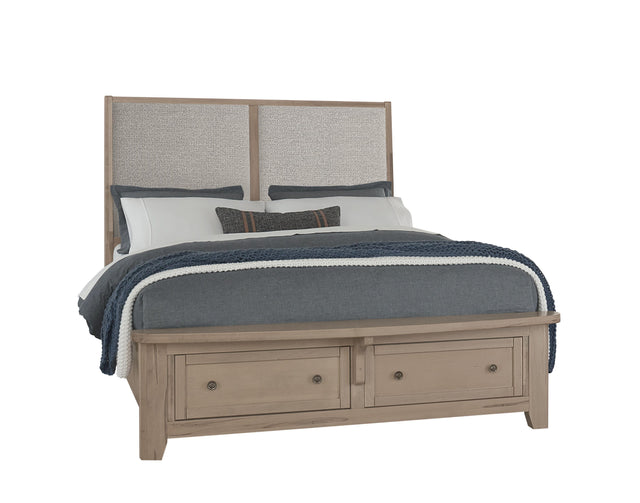 Vaughan-Bassett Woodbridge - Queen Storage Upholstered Bed With Grey Fabric - Clear Maple