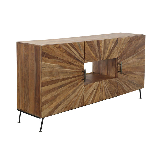 Coast2Coast Home Sunburst - Two Door Two Drawer Credenza - Rayz Brown / Black Metal