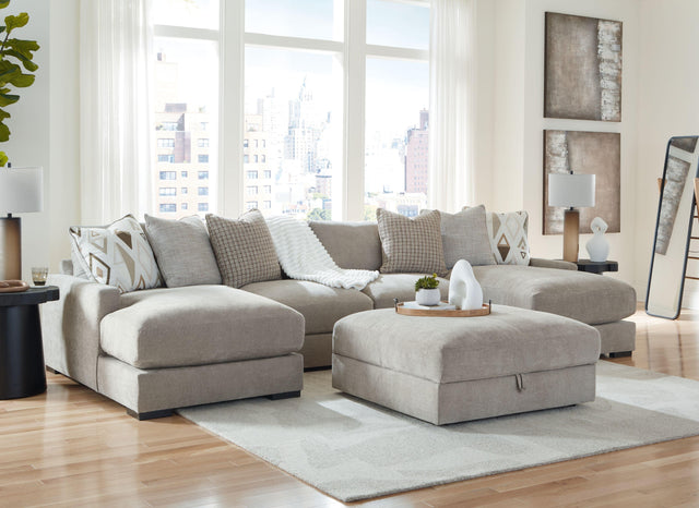 Ashley Aslan Court - Pebble - 5 Pc. - 4-Piece Sofa Pit Sectional, Ottoman