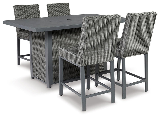 Ashley Palazzo - Gray - Outdoor Counter Height Dining Table With 4 Barstools