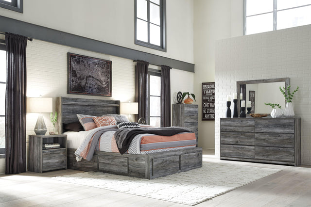 Ashley Baystorm - Gray - King Panel Bed With 4 Storage Drawers - 8 Pc. - Dresser, Mirror, Chest, King Bed